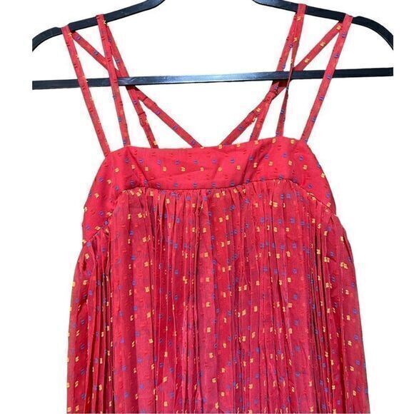 ASOS Double Strap Pleated Square Patterned Maxi Length Dress Pink Size 4 - Picture 2 of 7